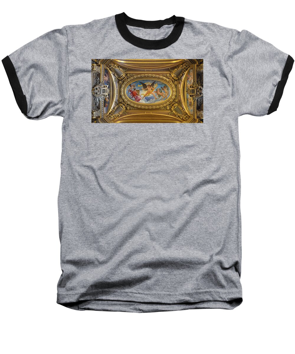 Ceiling Baseball T-Shirt featuring the photograph Ceiling painting by Paul Baudry in the Grand Foyer of the Paris Opera House by RicardMN Photography