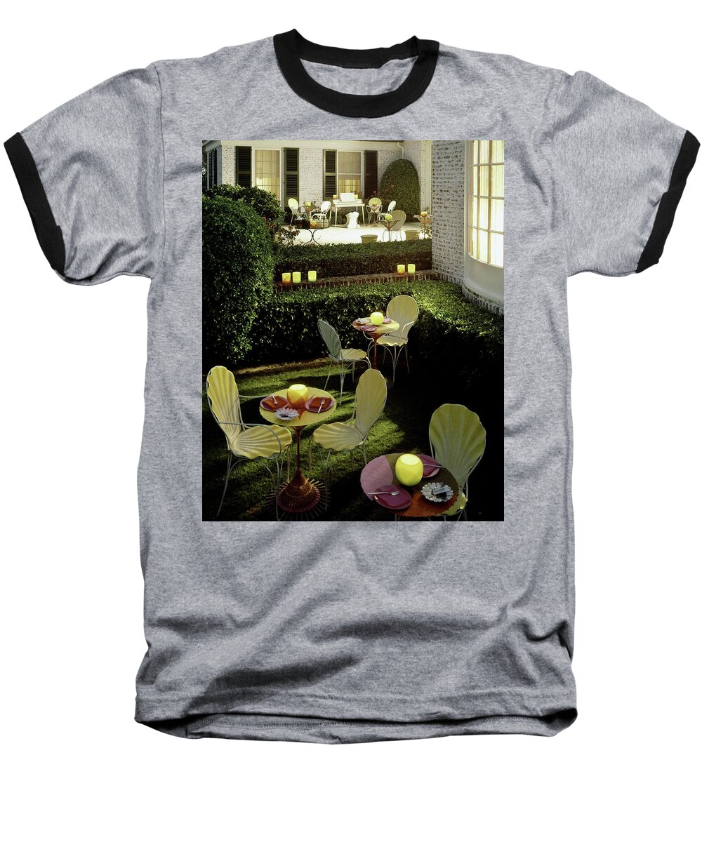 Furniture Baseball T-Shirt featuring the photograph Chairs And Tables In A Garden by Ernst Beadle