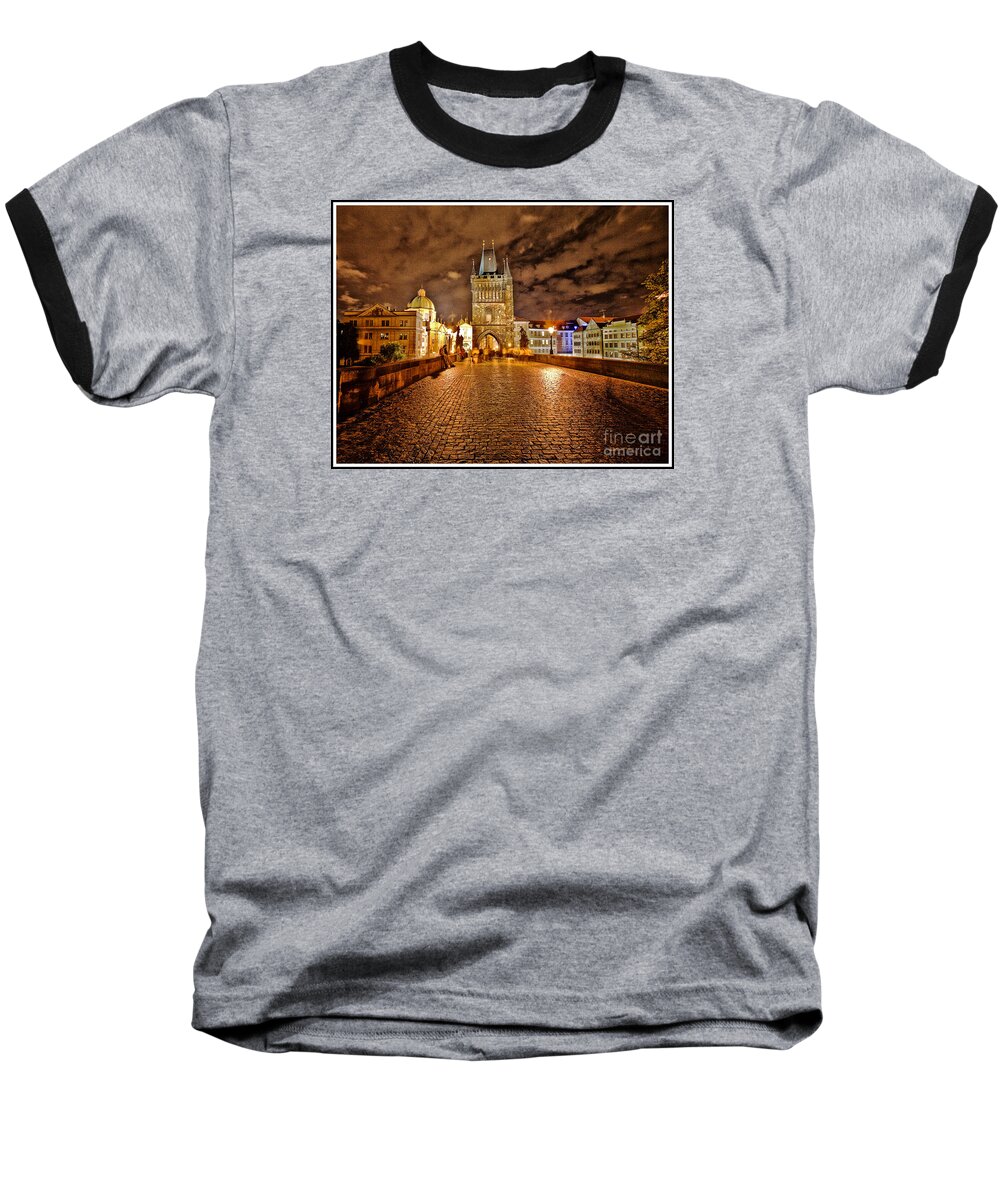 Charles Bridge Baseball T-Shirt featuring the photograph Charles Bridge At Night by Madeline Ellis