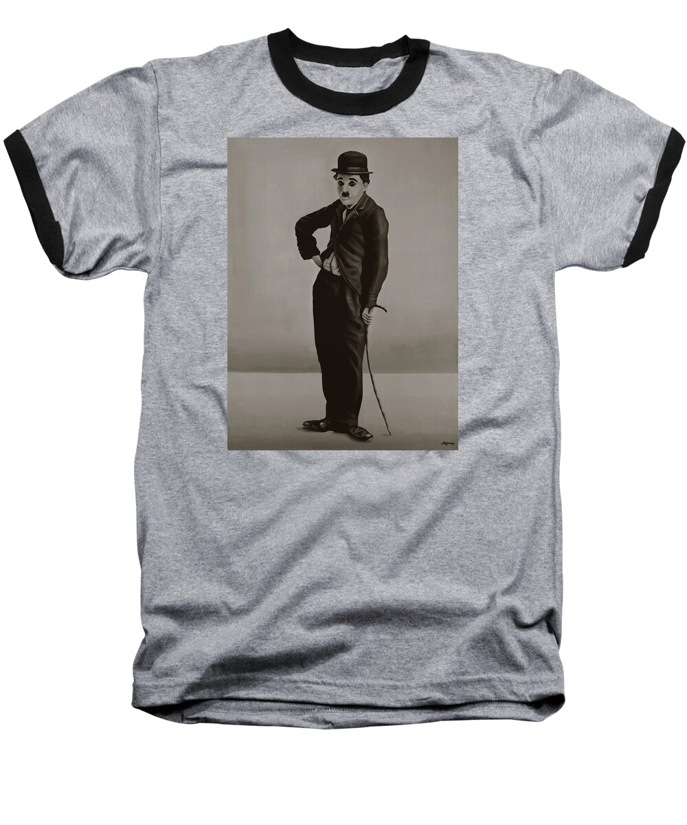 Charlie Chaplin Baseball T-Shirt featuring the painting Charlie Chaplin Painting by Paul Meijering