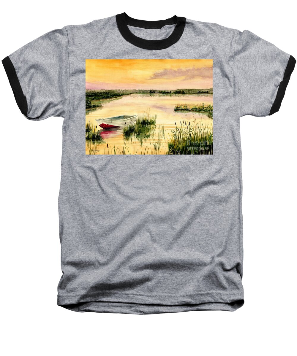 Chesapeake Marsh Baseball T-Shirt featuring the painting Chesapeake Marsh by Melly Terpening