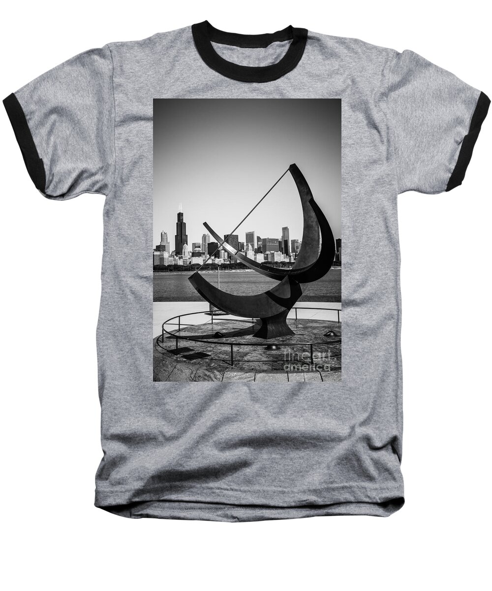 Adler Baseball T-Shirt featuring the photograph Chicago Adler Planetarium Sundial in Black and White by Paul Velgos