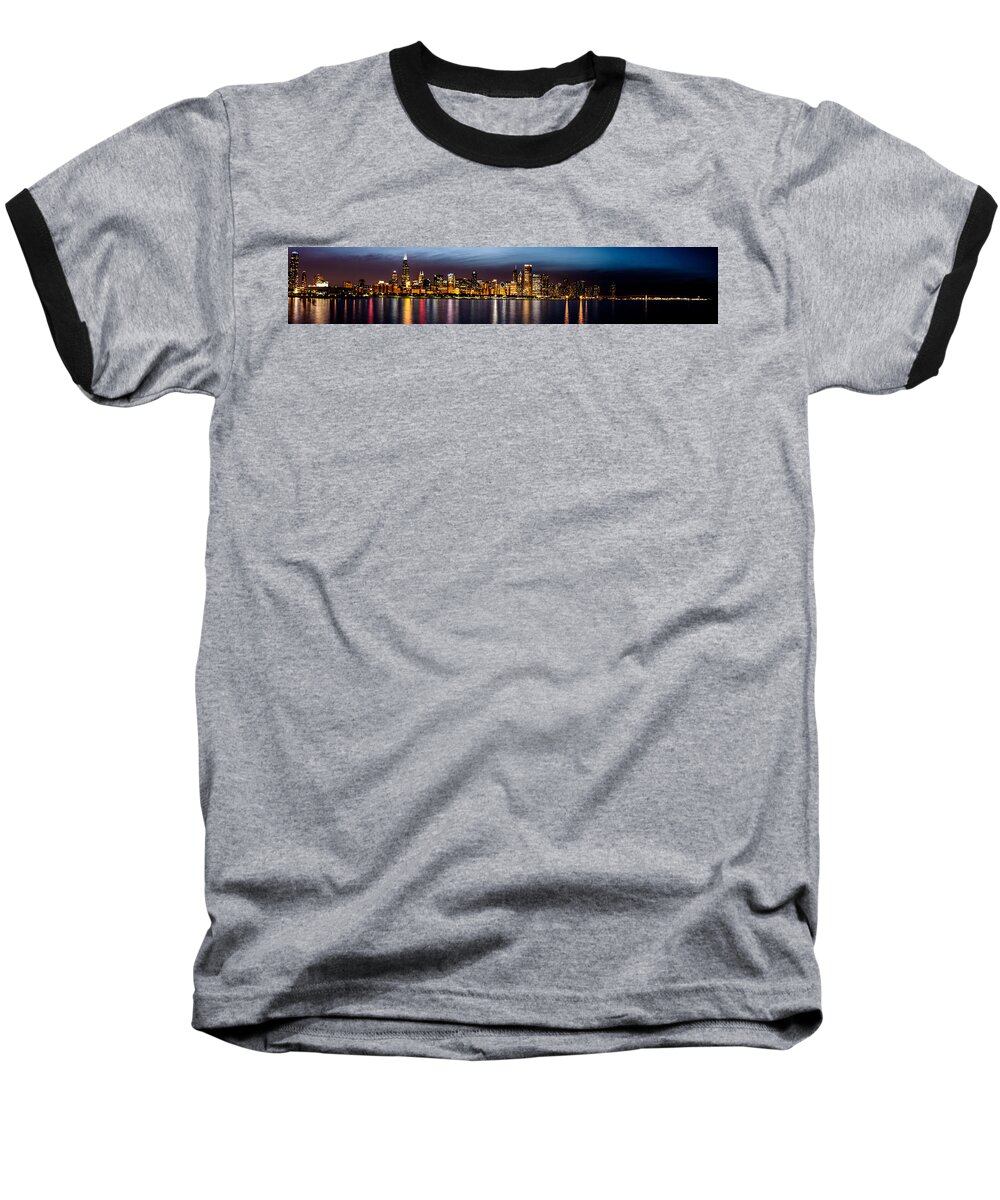 Chicago Baseball T-Shirt featuring the photograph Chicago Skyline at Night Panoramic by Josh Bryant