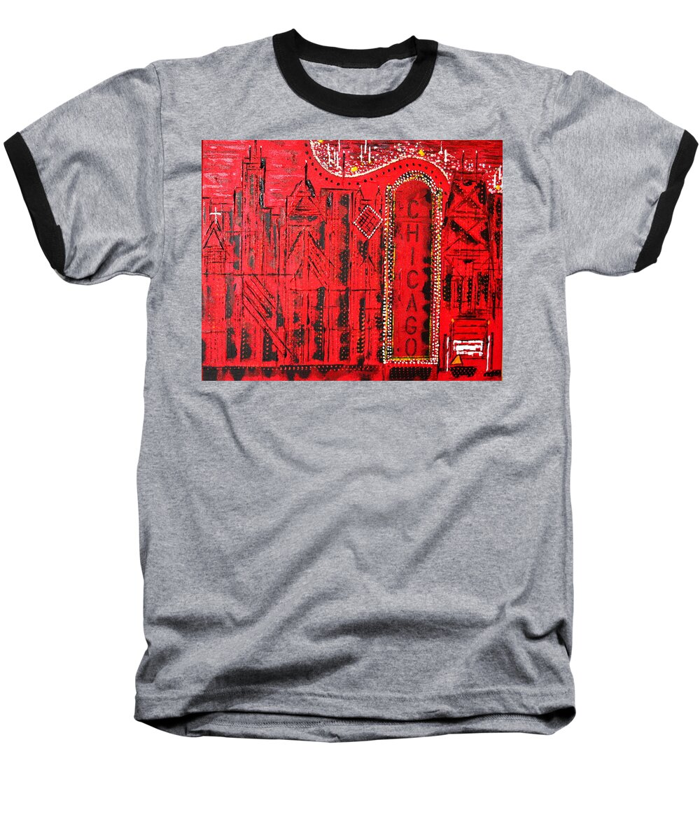 Nightlife Baseball T-Shirt featuring the painting Chicago Theater by George Riney