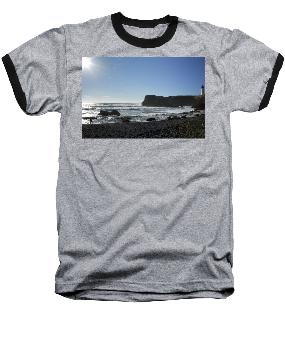 Sea Baseball T-Shirt featuring the photograph Child's Delight with Sea and Shore by Belinda Greb