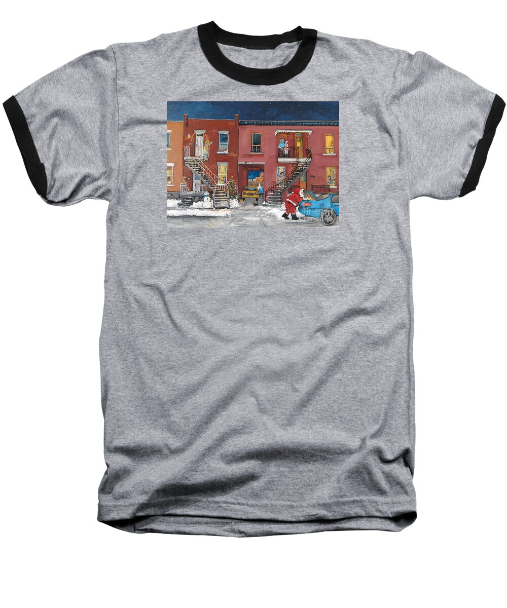 Christmas Baseball T-Shirt featuring the painting Christmas in the City by Reb Frost