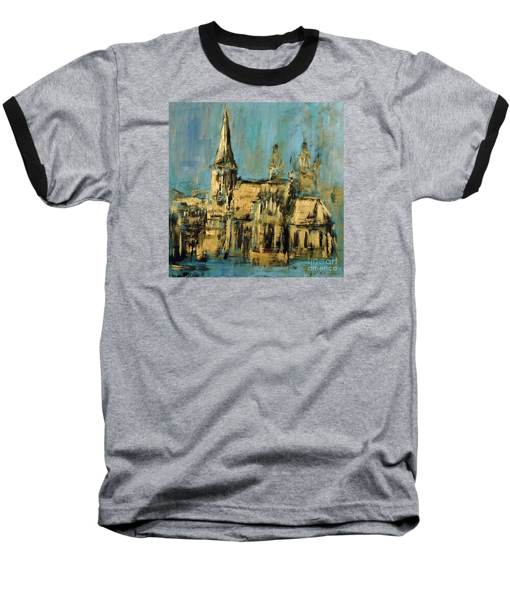 Church Baseball T-Shirt featuring the painting Church by Arturas Slapsys