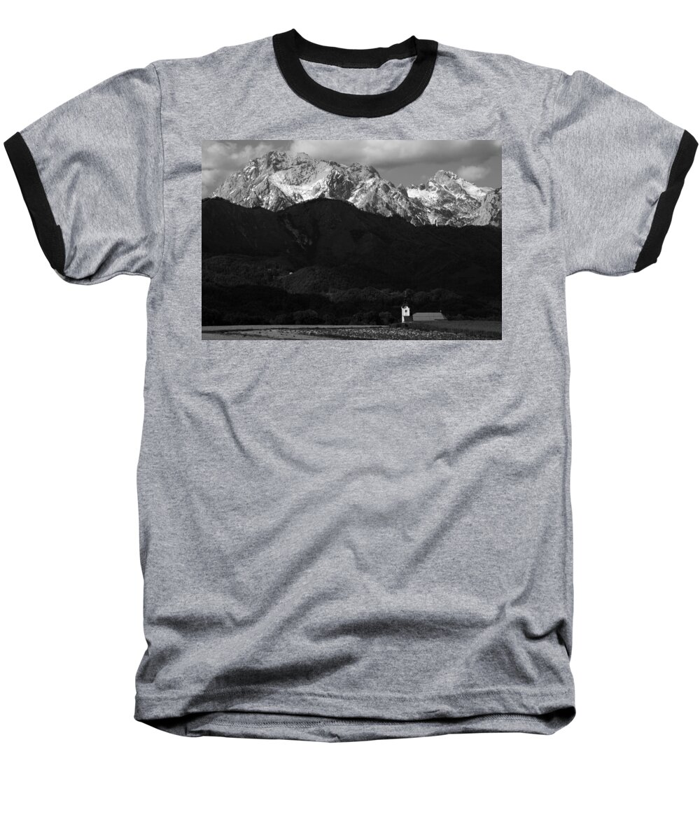 Komenda Baseball T-Shirt featuring the photograph Church of Saint Peter in black and white by Ian Middleton