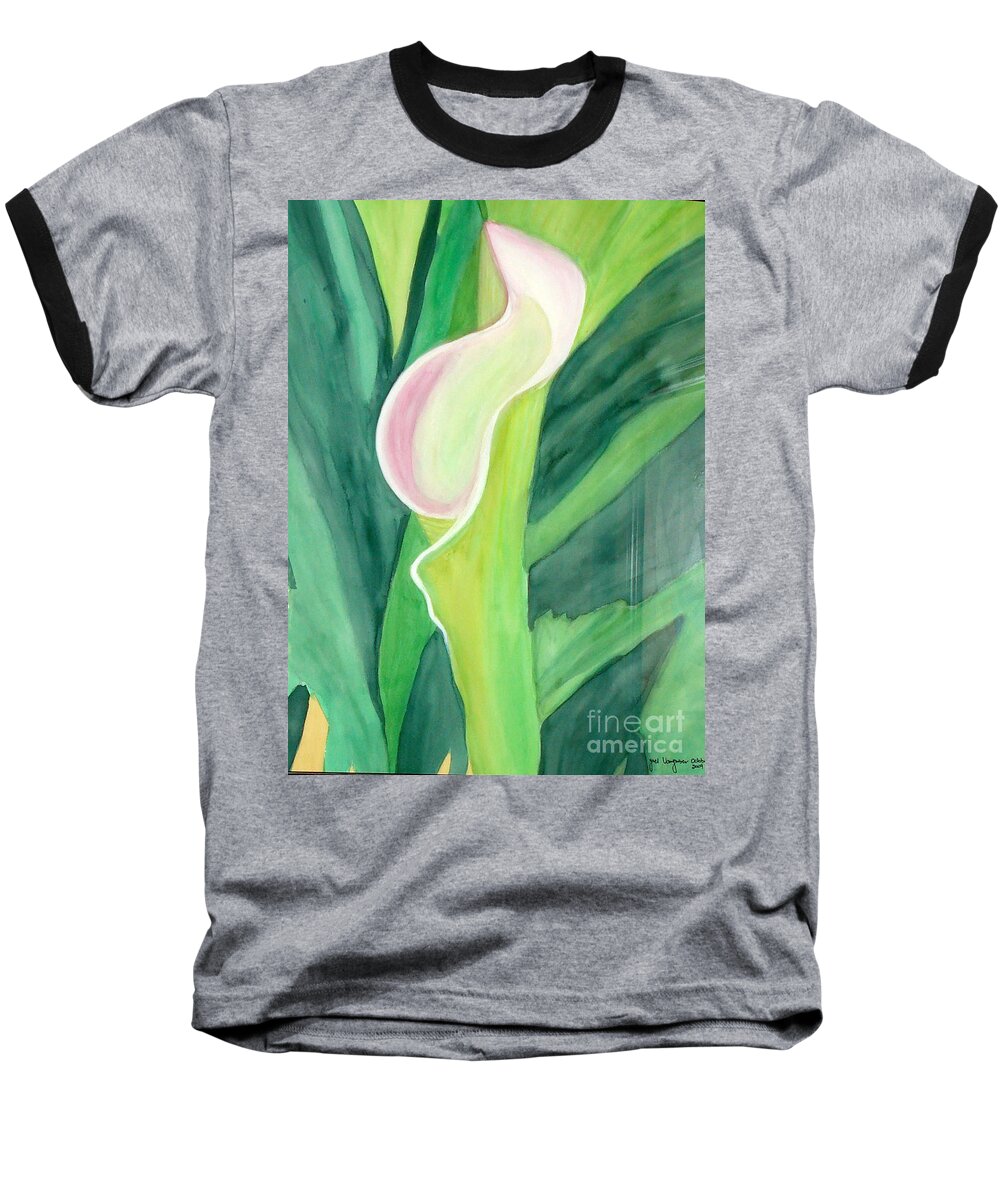 White Flower Baseball T-Shirt featuring the painting Classic Flower by Yael VanGruber