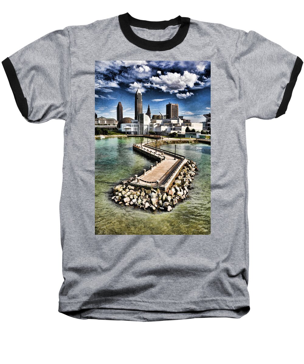 Lake Erie Baseball T-Shirt featuring the photograph Cleveland Inner Harbor - Cleveland Ohio - 1 by Mark Madere
