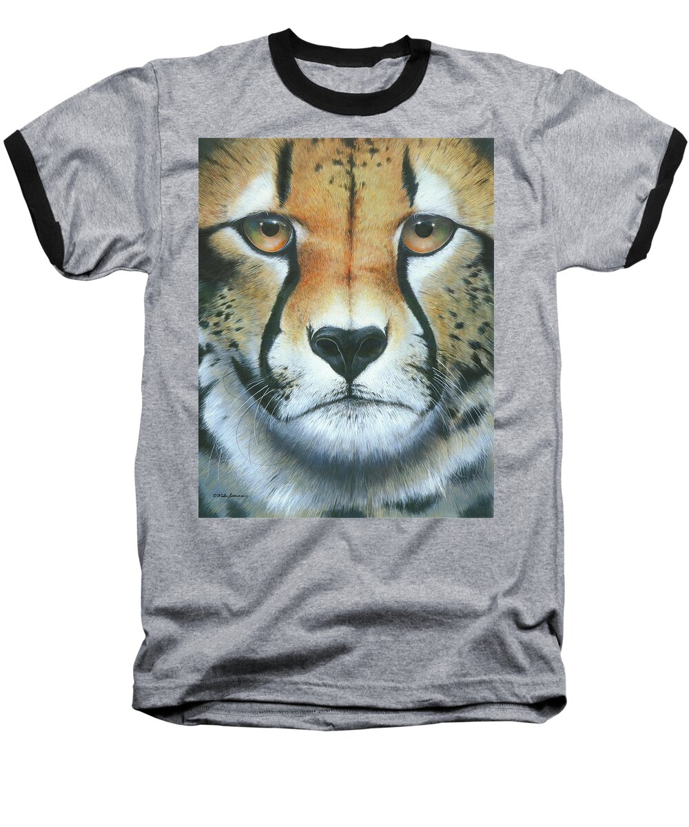 Cheetah Baseball T-Shirt featuring the painting Close to the Soul by Mike Brown