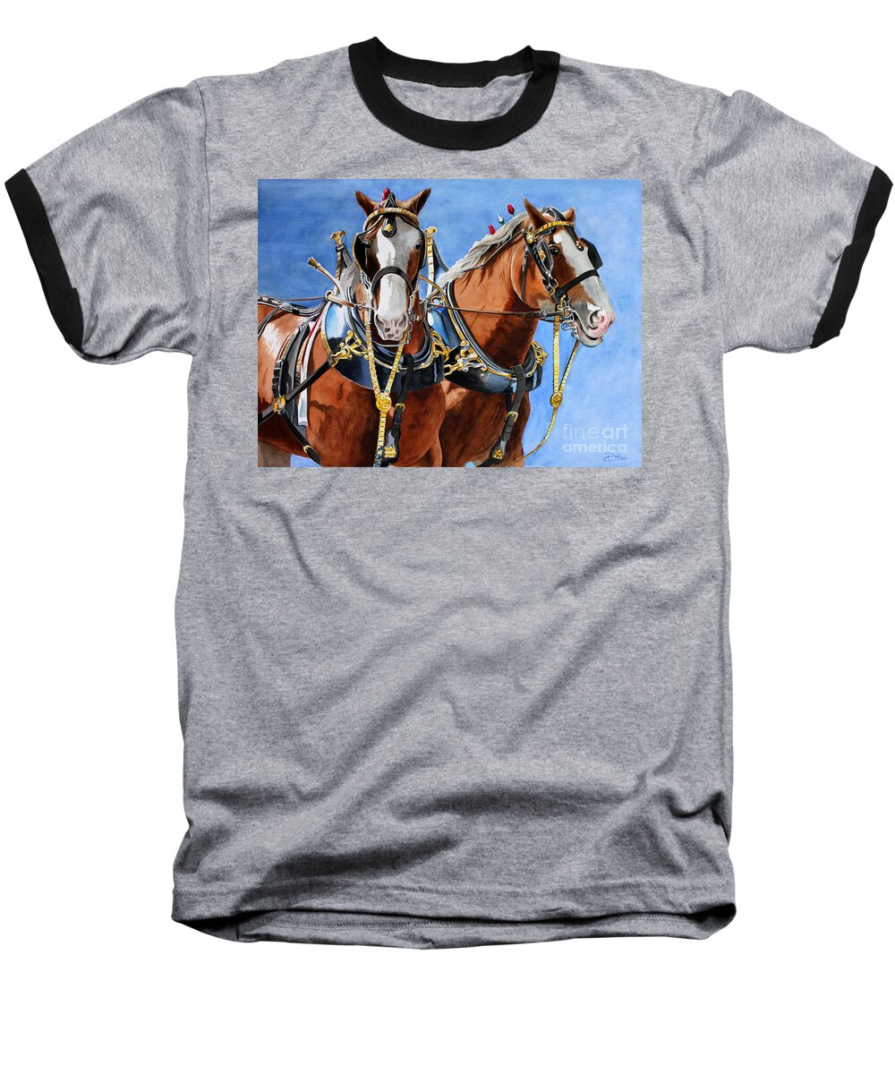 Horses Baseball T-Shirt featuring the painting Clydesdale Duo by Debbie Hart