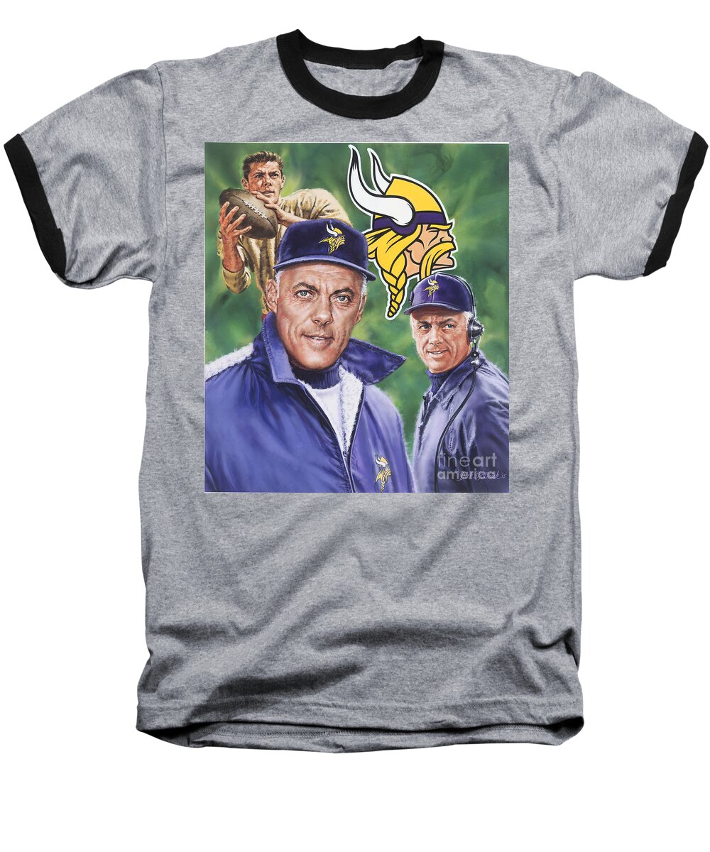 Coach Bud Grant Baseball T-Shirt featuring the painting Coach Bud Grant by Dick Bobnick