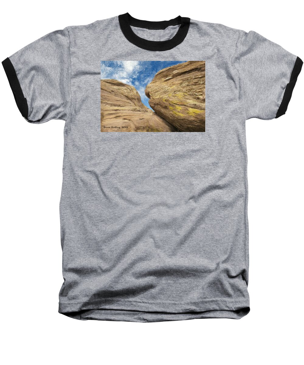 Colby Baseball T-Shirt featuring the painting Colby's Cliff by Bruce Nutting