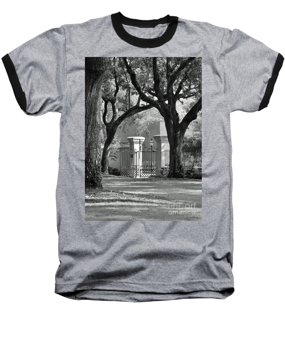 History Baseball T-Shirt featuring the photograph College of Charleston Gate by Susan Cliett