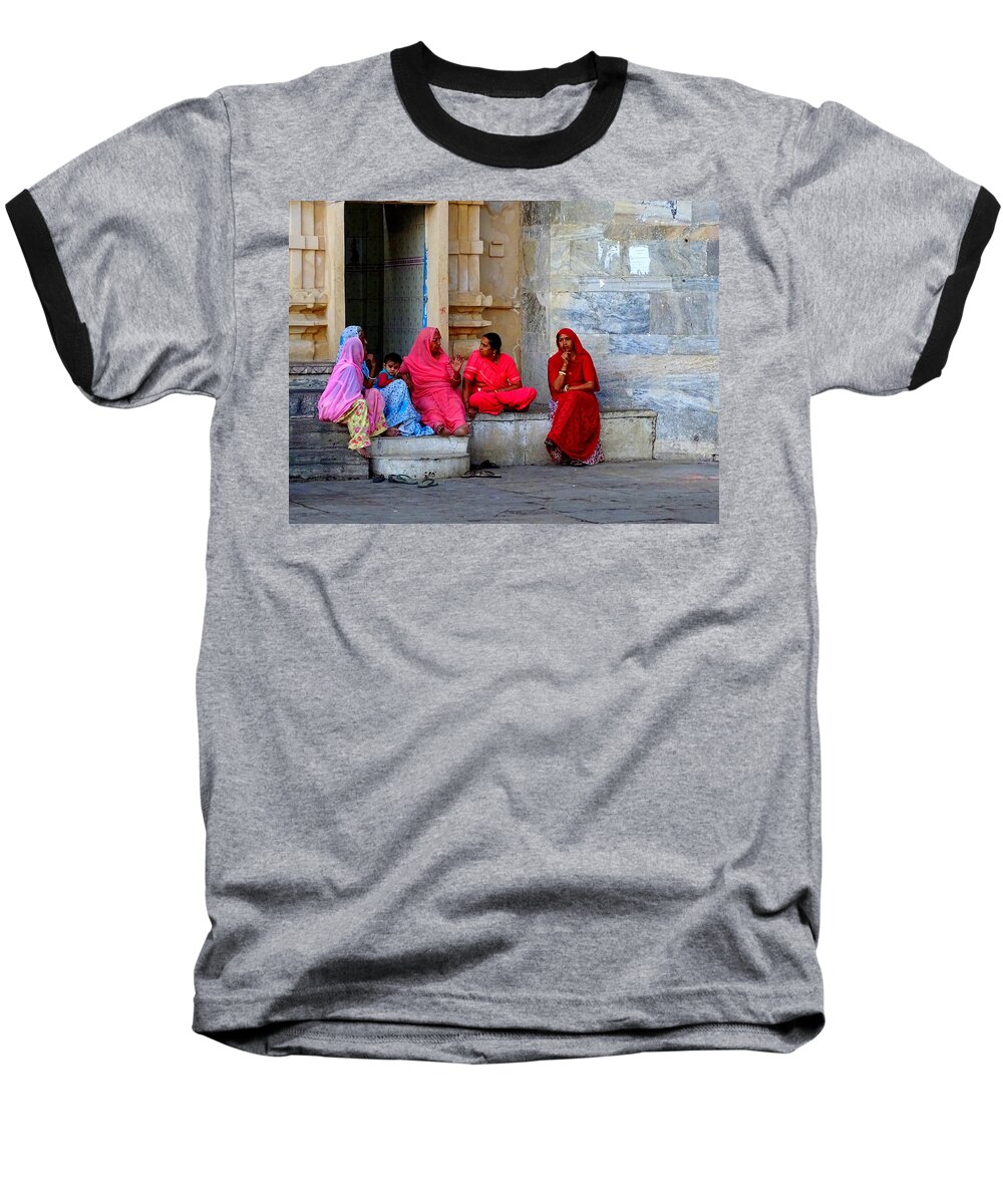 Temple Baseball T-Shirt featuring the photograph Colorful Rajasthani Women in Udaipur Temple India by Sue Jacobi