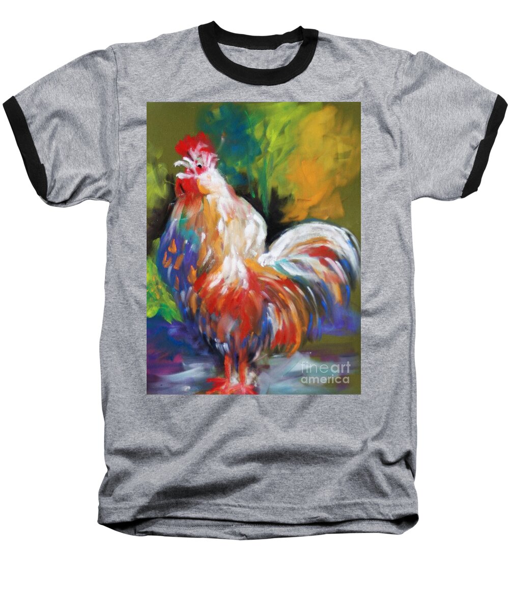Rooster Baseball T-Shirt featuring the painting Colorful Rooster by Melinda Etzold