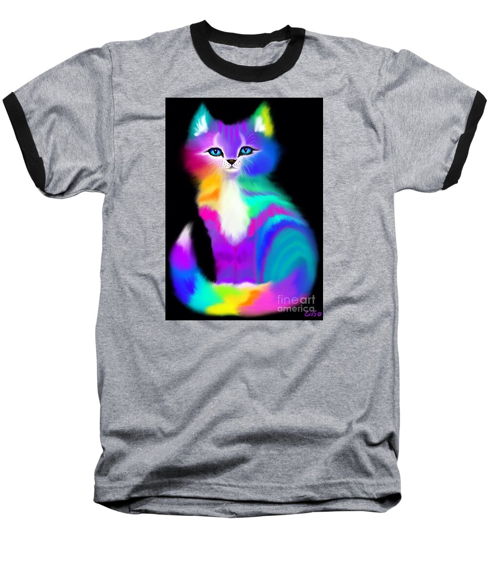 Colorful Cats Baseball T-Shirt featuring the painting Colorful Striped Rainbow Cat by Nick Gustafson