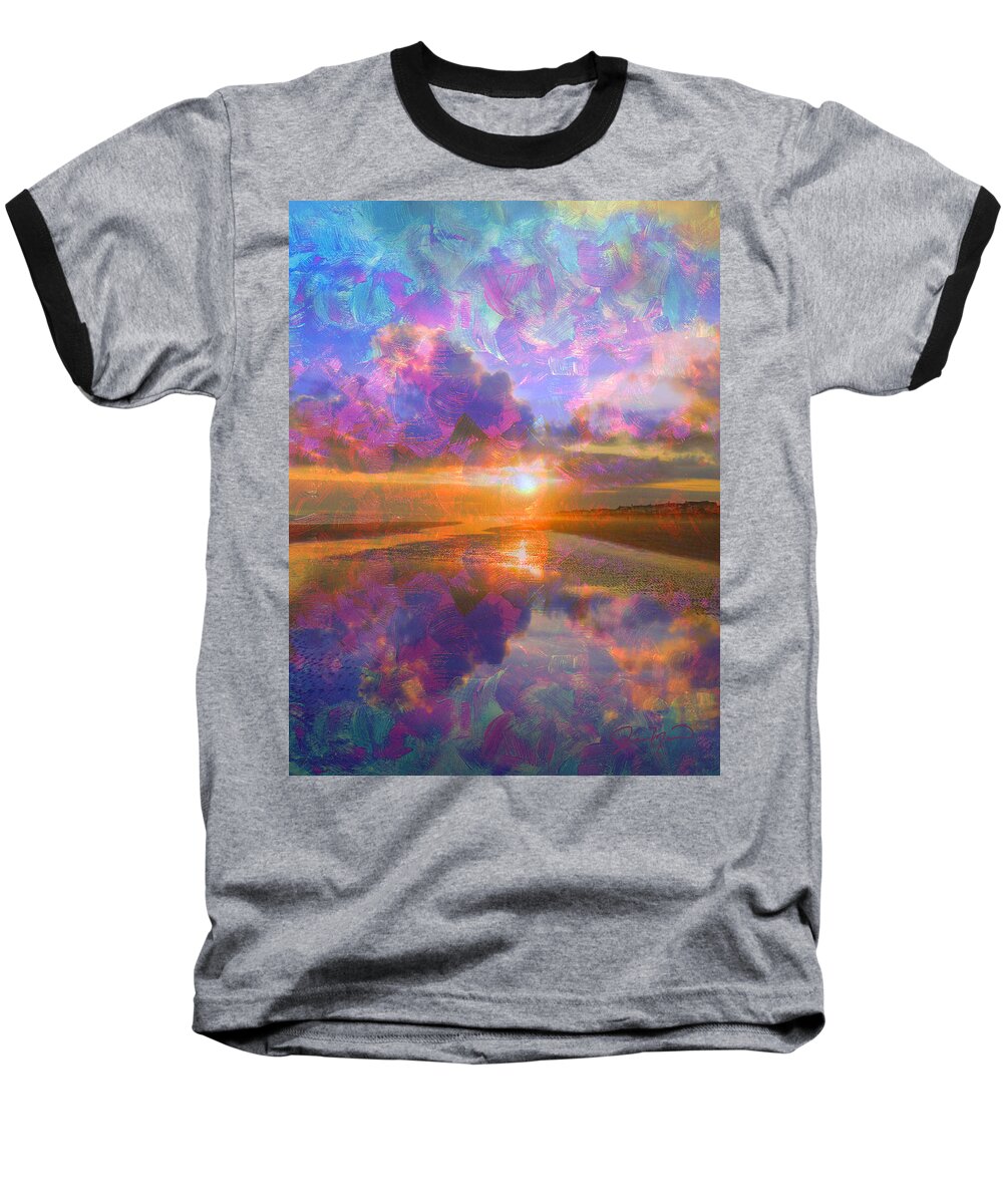Sunset Baseball T-Shirt featuring the painting Colorful Sunset by Jan Marvin by Jan Marvin