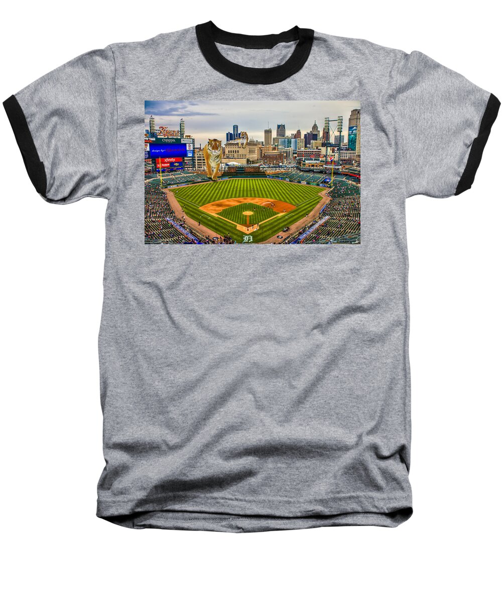 King Kong Baseball T-Shirt featuring the photograph Comerica Park Detroit MI with the Tigers by Nicholas Grunas