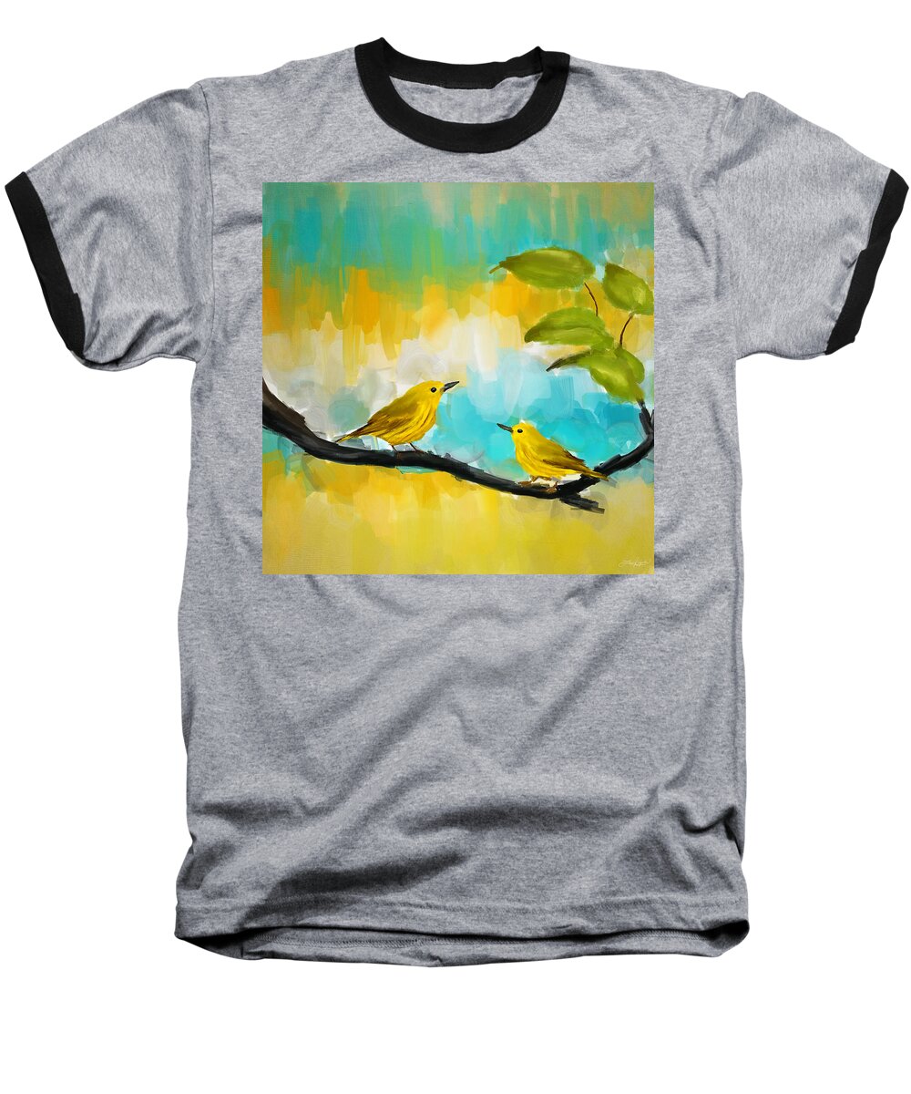 Yellow Baseball T-Shirt featuring the painting Companionship by Lourry Legarde