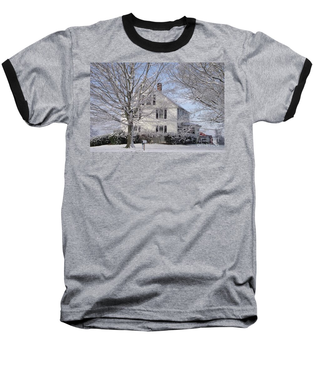 Connecticut Farmhouse Baseball T-Shirt featuring the photograph Connecticut Winter by Michelle Welles