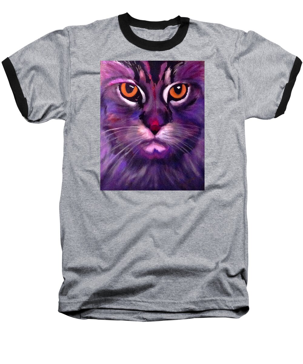 Cat Baseball T-Shirt featuring the painting Cool Maine Coon by Bill Manson