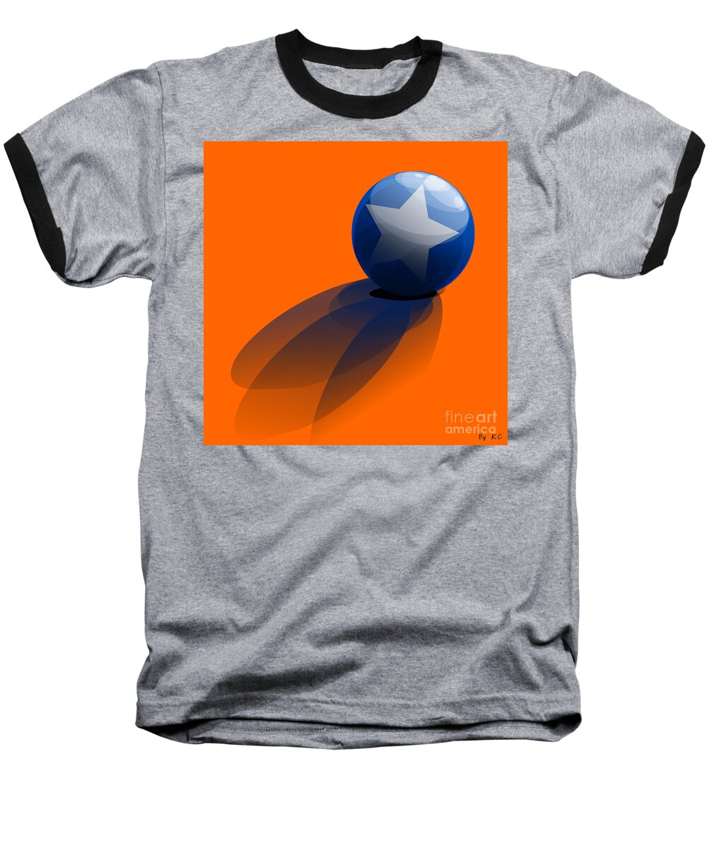 Orange Baseball T-Shirt featuring the digital art Blue Ball decorated with star orange background by Vintage Collectables