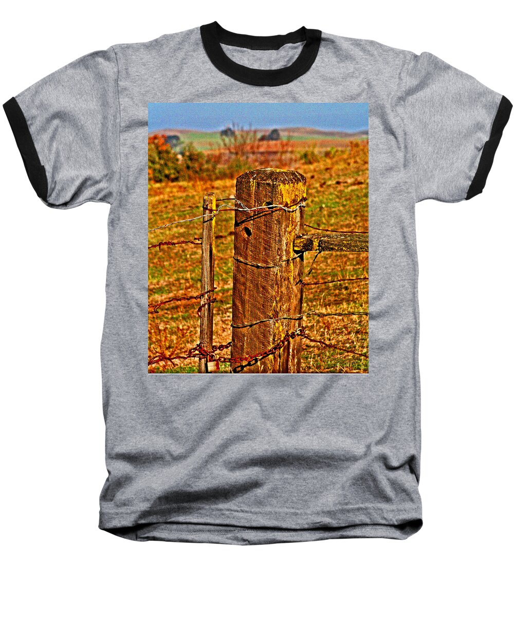 Pasture Baseball T-Shirt featuring the digital art Corner Post at Gate by Joseph Coulombe