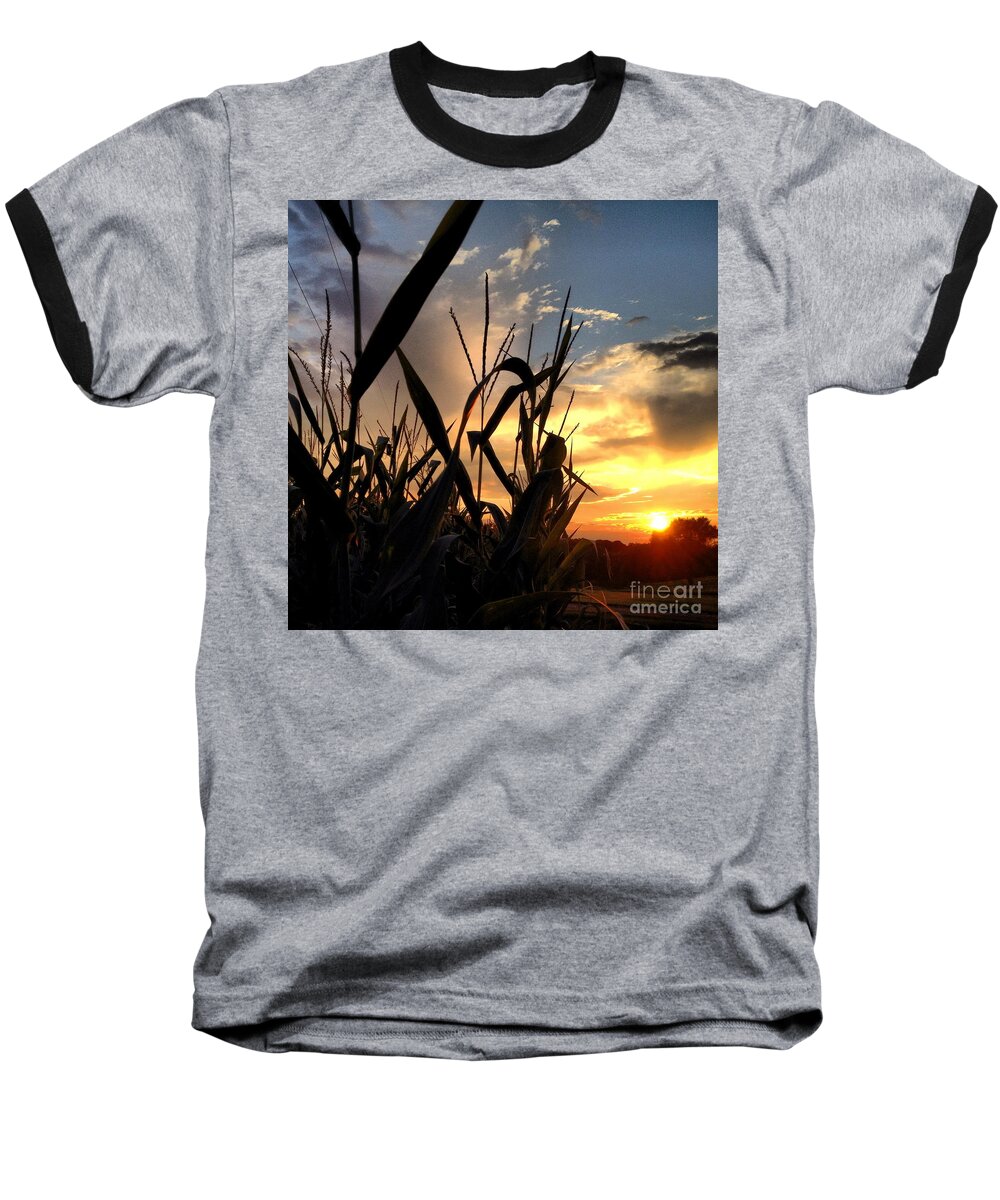 Sky Baseball T-Shirt featuring the photograph Cornfield Sundown by Angela Rath