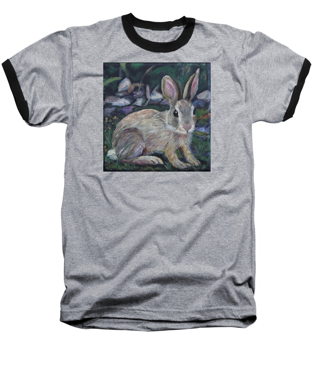 Rabbit Baseball T-Shirt featuring the painting Cottontail by Jill Ciccone Pike