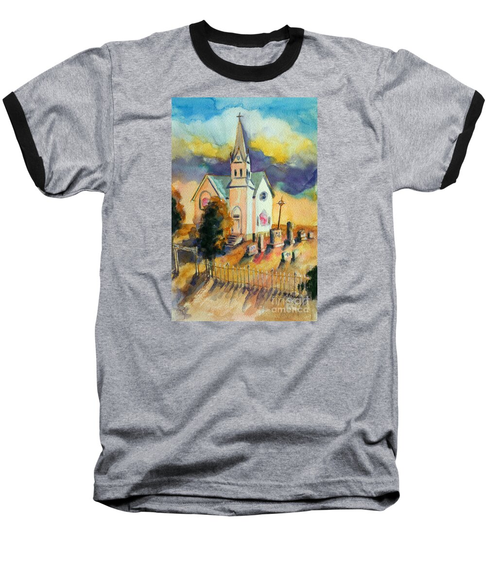 Paintings Baseball T-Shirt featuring the painting Country Church at Sunset by Kathy Braud