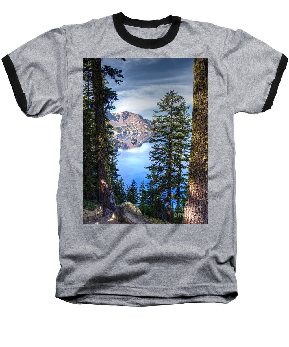 Crater Lake Oregon Baseball T-Shirt featuring the photograph Crater Lake 1 by Jacklyn Duryea Fraizer