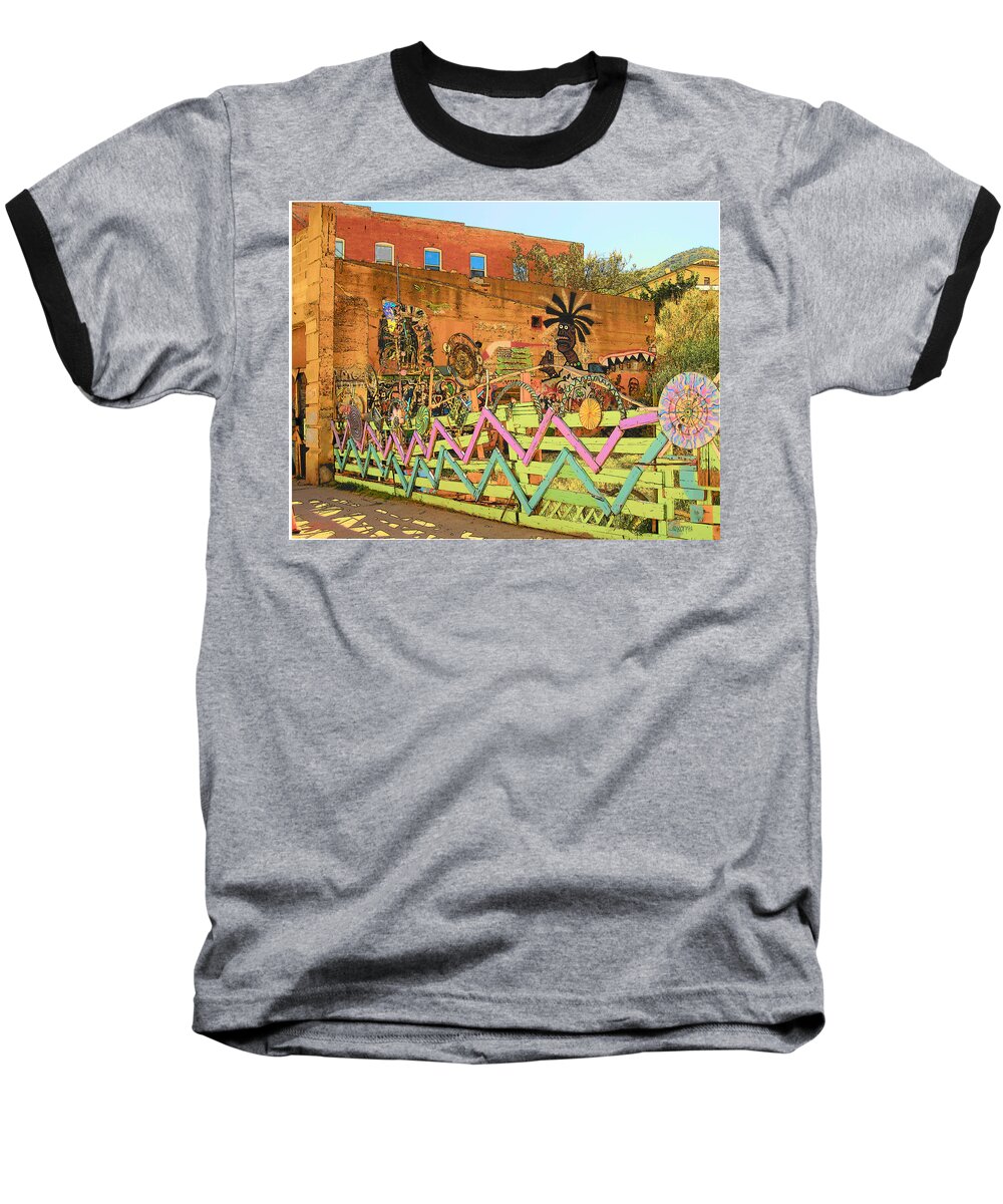 Rebecca Korpita Baseball T-Shirt featuring the photograph Crazy Art Wall Bisbee by Rebecca Korpita