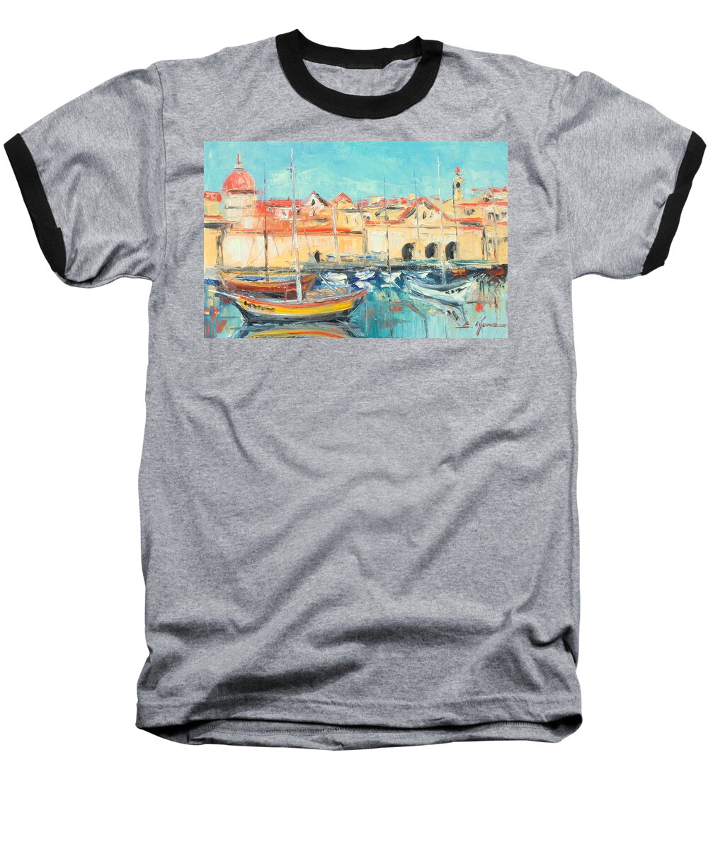 Dubrovnik Baseball T-Shirt featuring the painting Croatia - Dubrovnik harbour by Luke Karcz