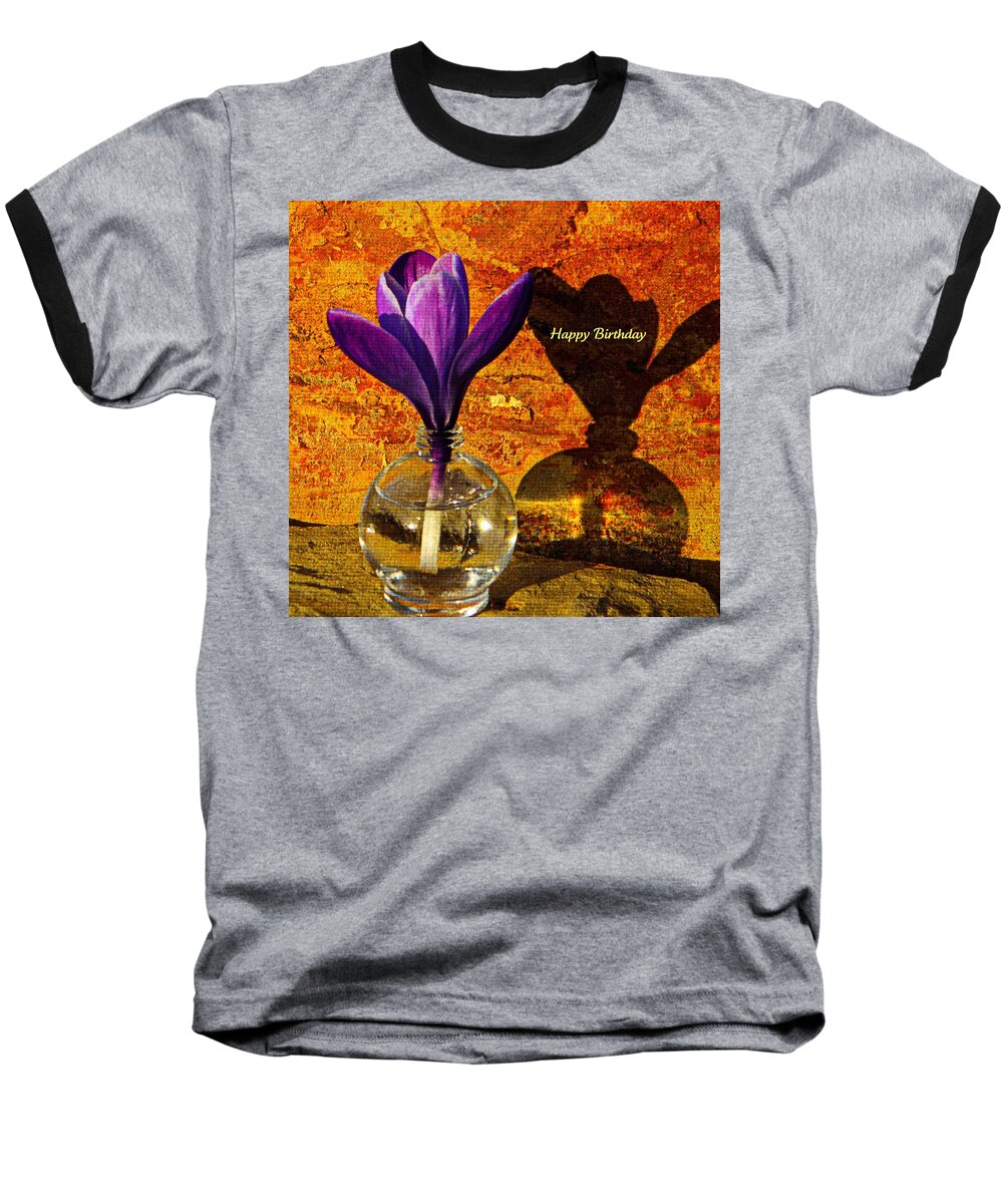 Card Baseball T-Shirt featuring the photograph Crocus Floral Birthday Card by Chris Berry