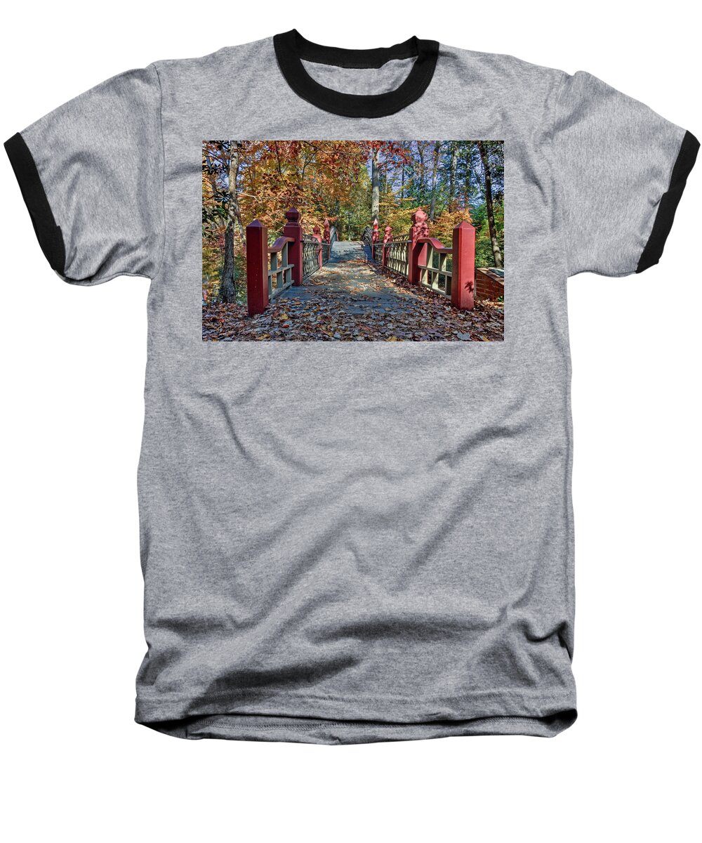 William & Mary Baseball T-Shirt featuring the photograph Crossing the Crim Dell Bridge II by Jerry Gammon