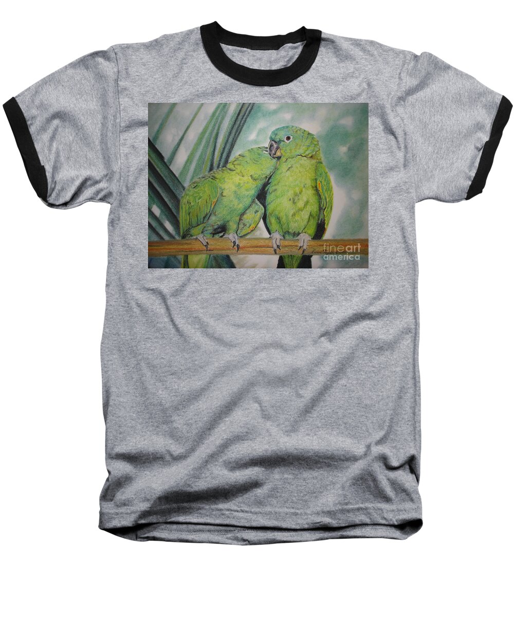 Parrots Baseball T-Shirt featuring the painting Cuddles by Laurianna Taylor