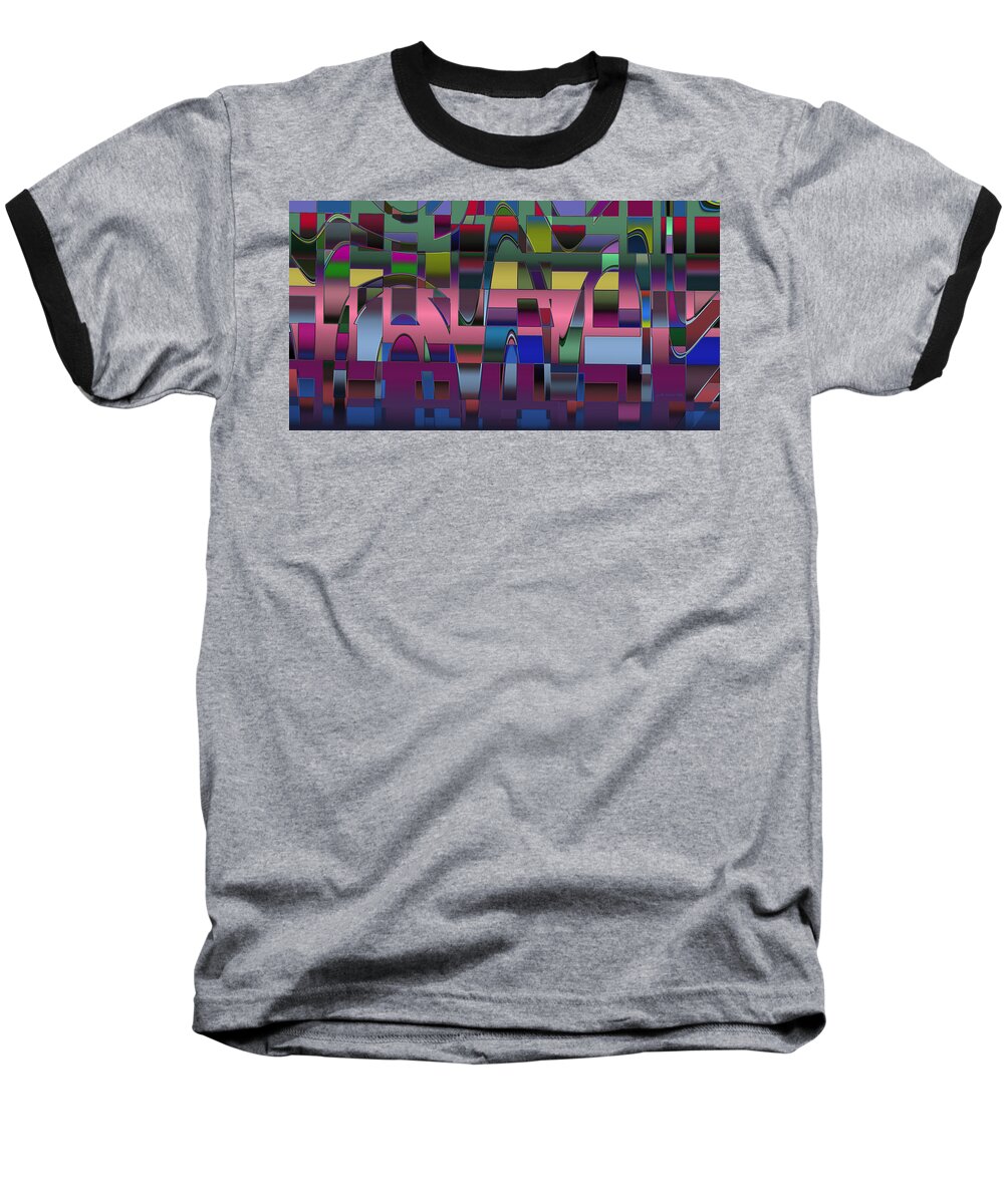 Geometric Baseball T-Shirt featuring the digital art Curves and Trapezoids by Judi Suni Hall