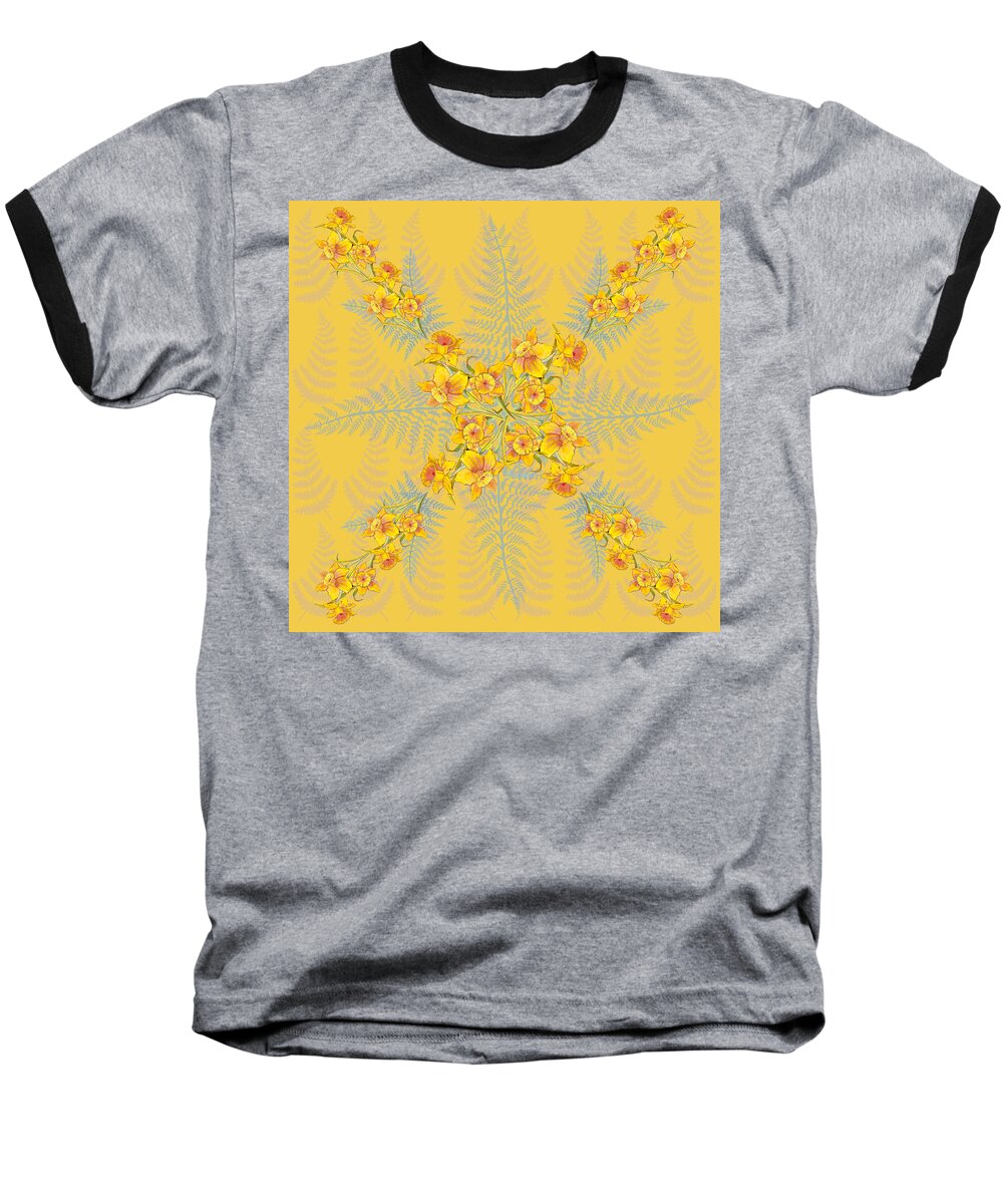 Daffodils Baseball T-Shirt featuring the painting Daffodils Duvet Cover on Gold by Teresa Ascone