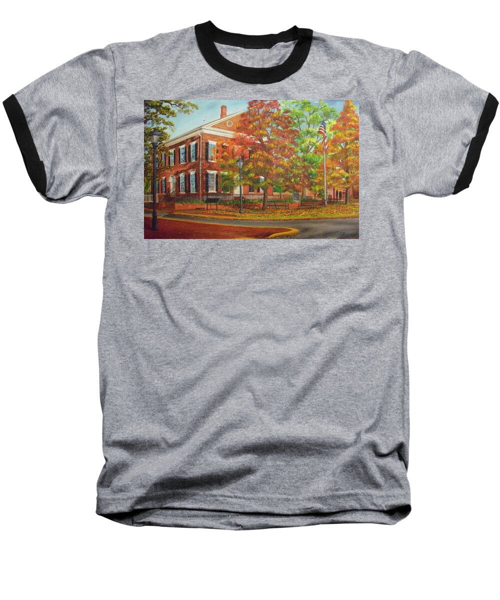 Dahlonega Baseball T-Shirt featuring the painting Dahlonega's Gold Museum in Autumn by Nicole Angell