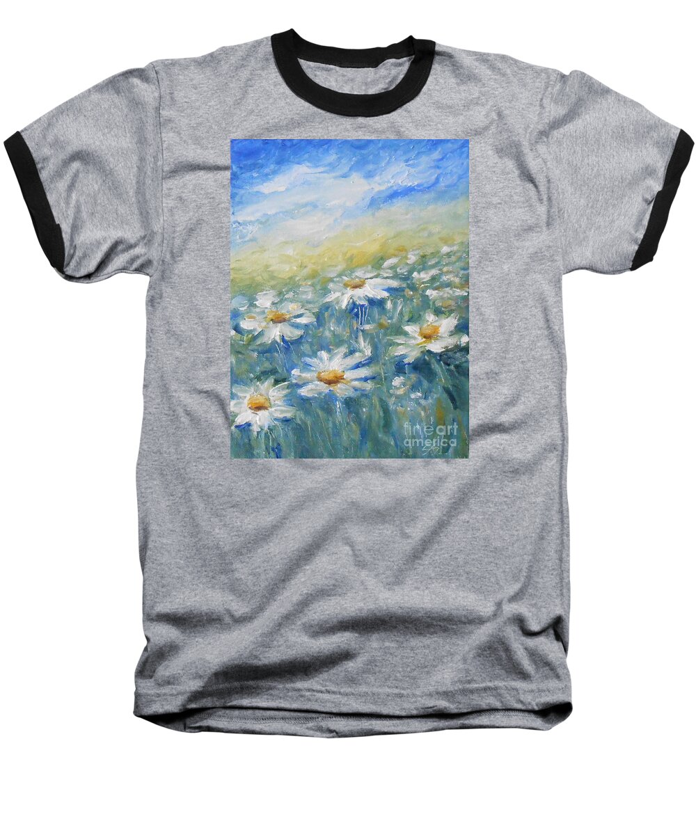 Floral Baseball T-Shirt featuring the painting Daisies by Jane See