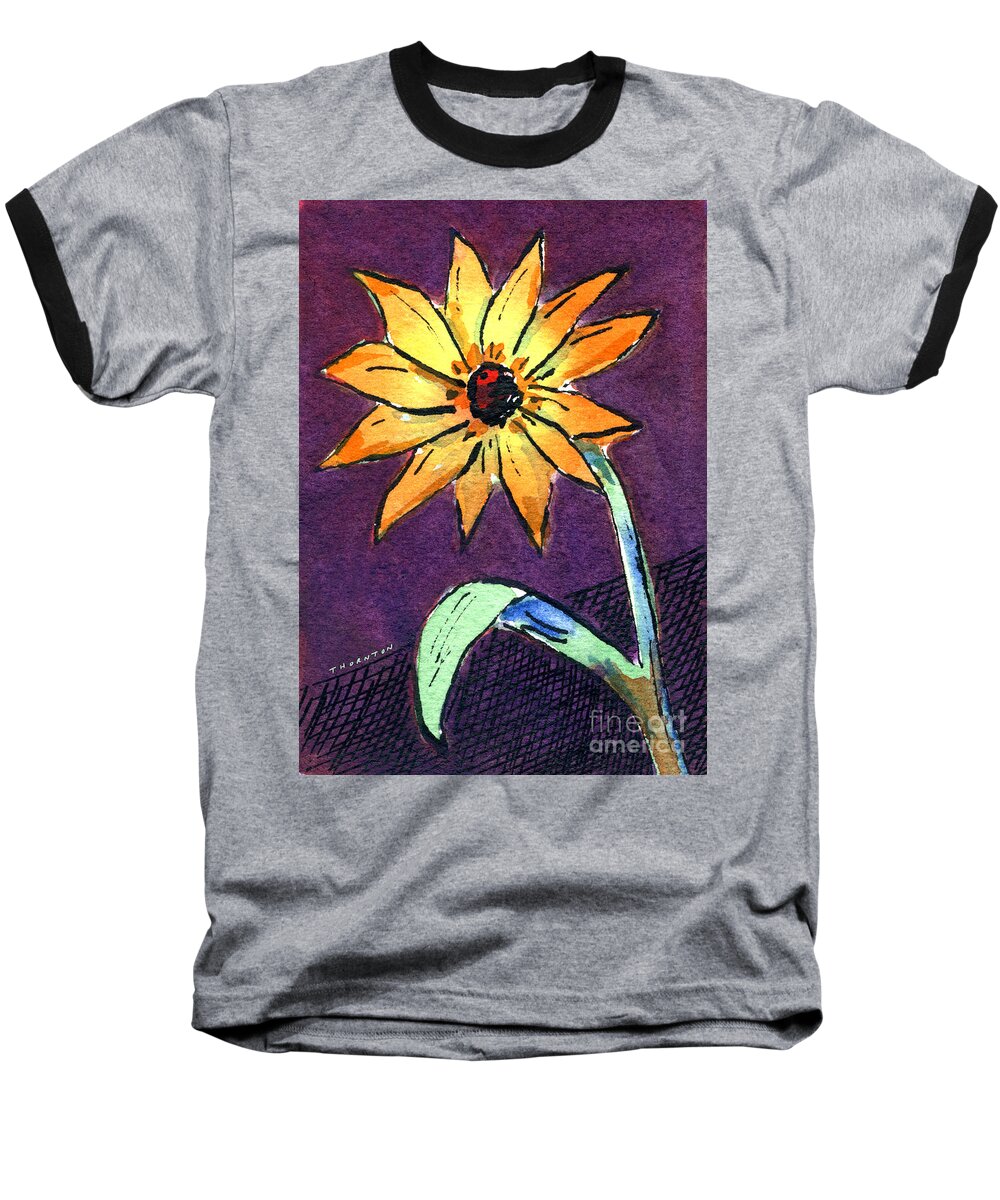 Daisy Baseball T-Shirt featuring the painting Daisy on Dark Background by Diane Thornton