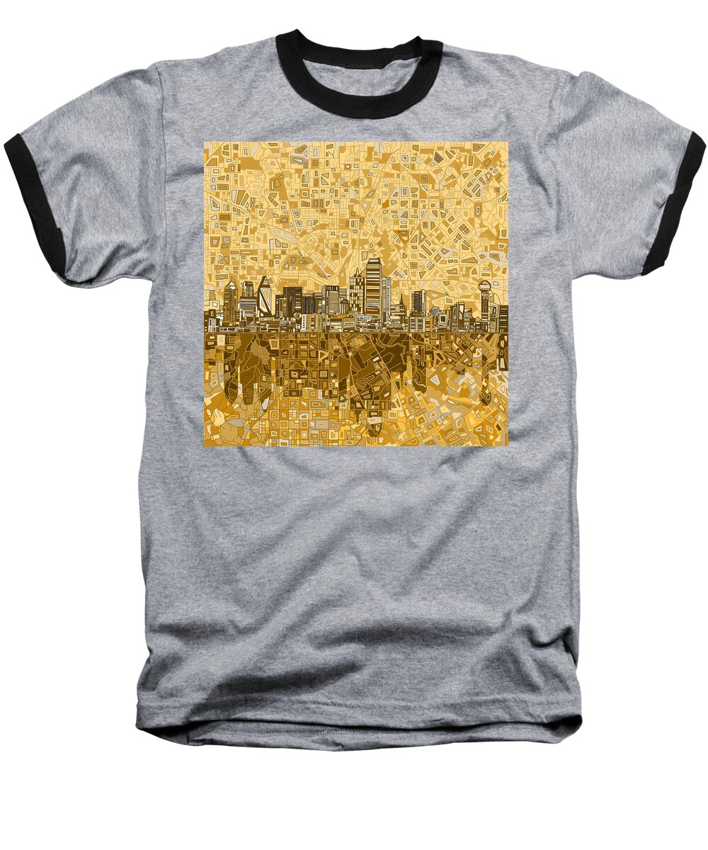 Dallas Baseball T-Shirt featuring the painting Dallas Skyline Abstract 6 by Bekim M