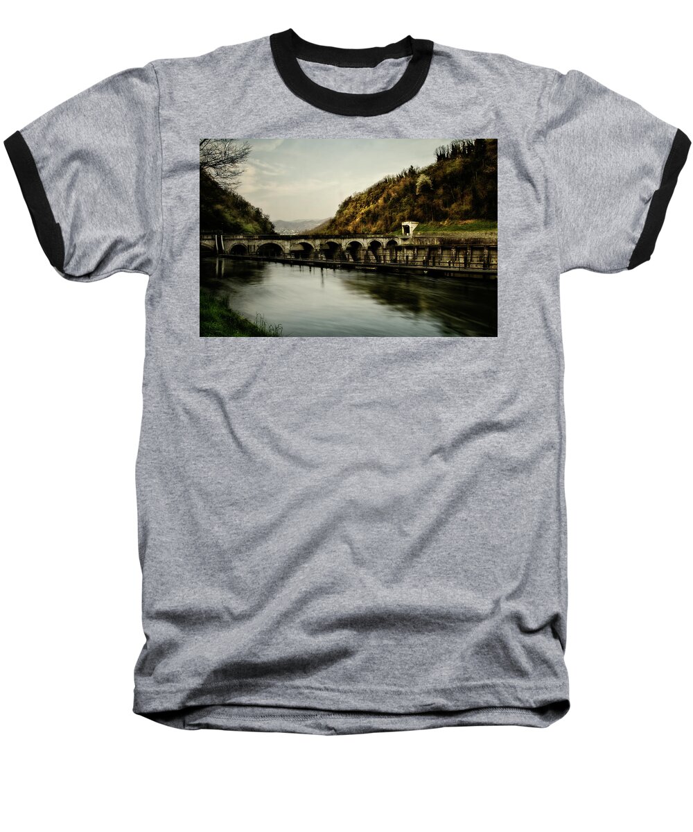 Adda Baseball T-Shirt featuring the photograph Dam on Adda river by Roberto Pagani