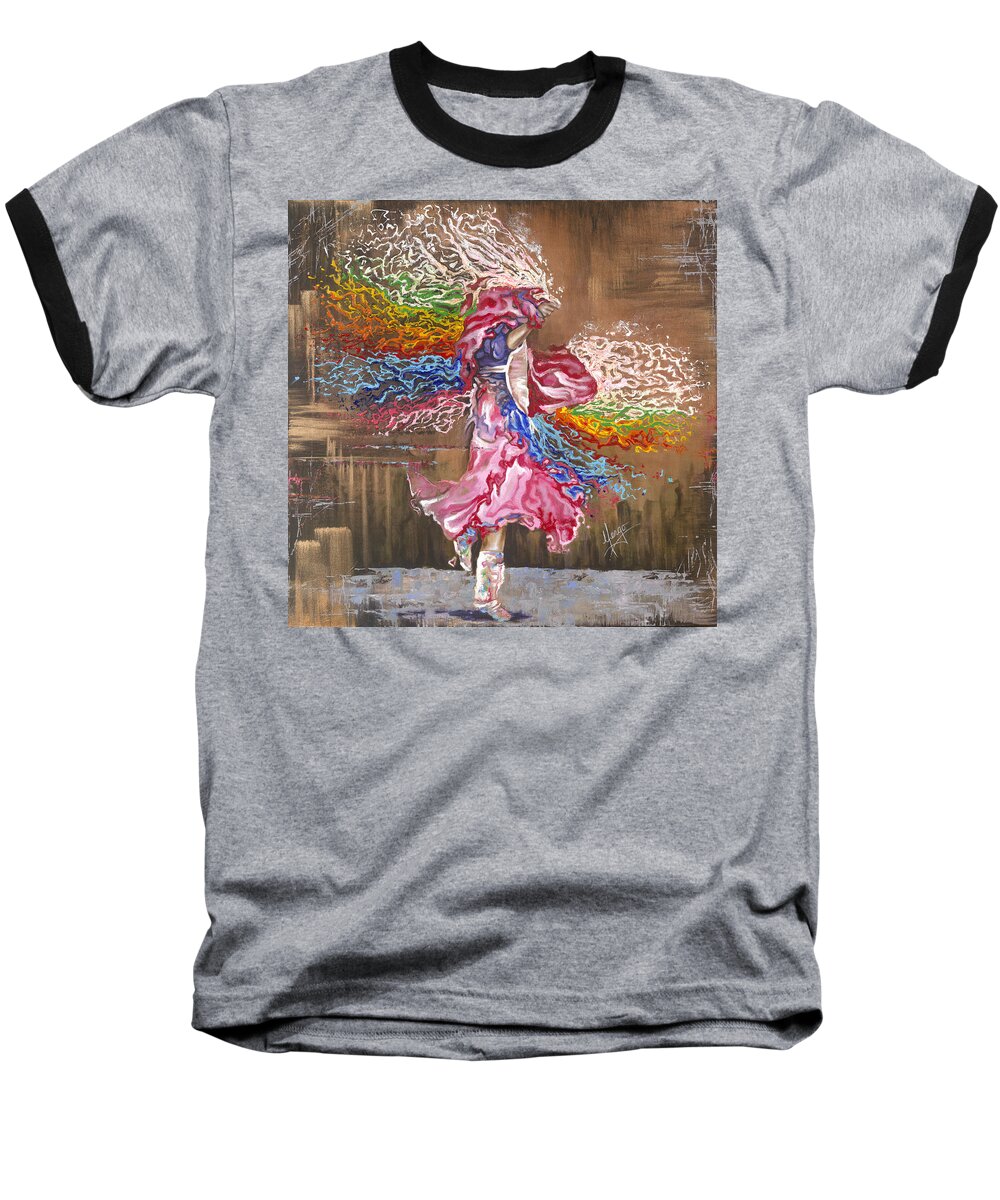 American Indian Baseball T-Shirt featuring the painting Dance through the color of life by Karina Llergo