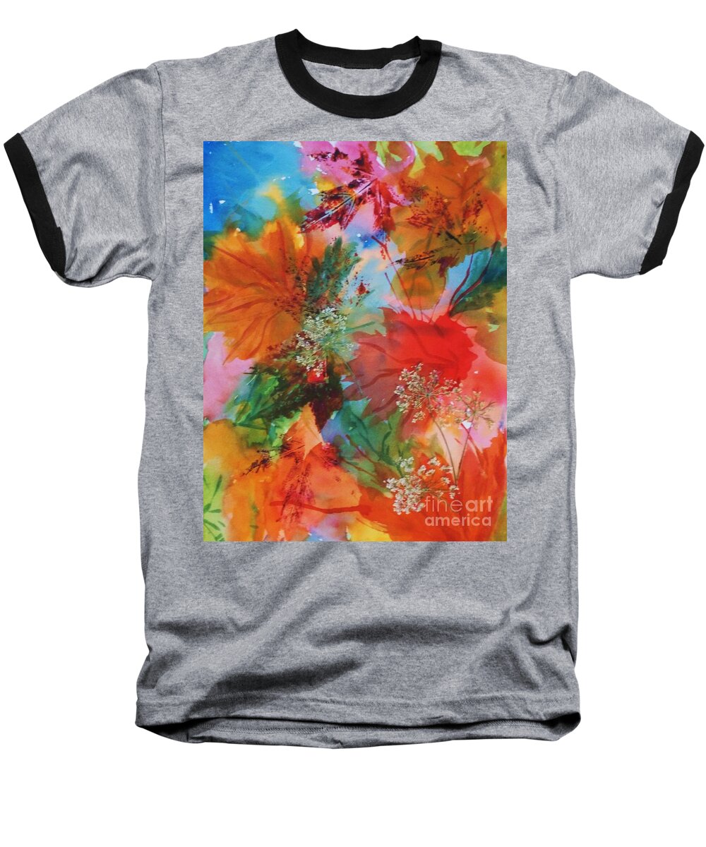Autumn Leaves Baseball T-Shirt featuring the painting Dancing Leaves and Lace by Ellen Levinson