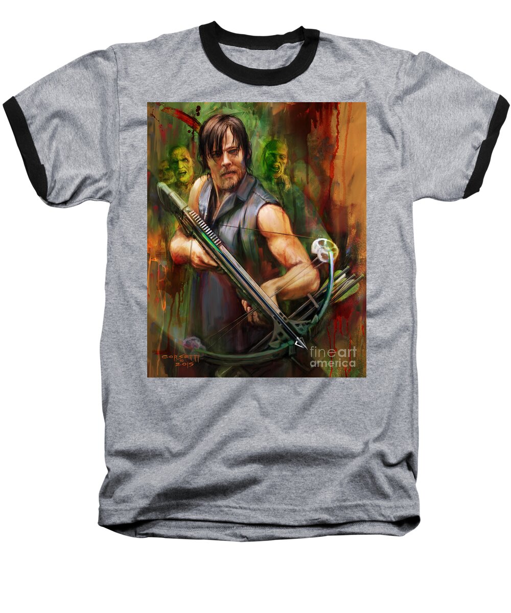 Wall Art Baseball T-Shirt featuring the painting Daryl Dixon Walker Killer by Robert Corsetti