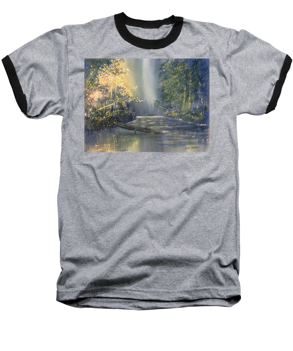 Dawn On The Derwent Baseball T-Shirt featuring the painting Dawn on the Derwent by Glenn Marshall