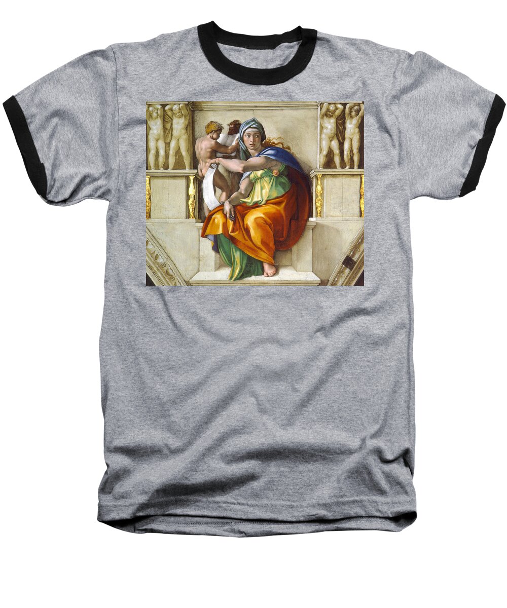 Delphic Sybil Baseball T-Shirt featuring the painting Delphic Sybil by Michelangelo di Lodovico Buonarroti Simoni